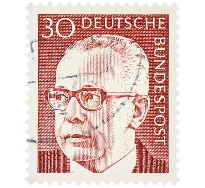 Почтовая марка 30 пфеннигов 1971 года Западная Германия (ФРГ) «Президент Густав Хайнеман» (Артикул: T11-38330) — Фото №1