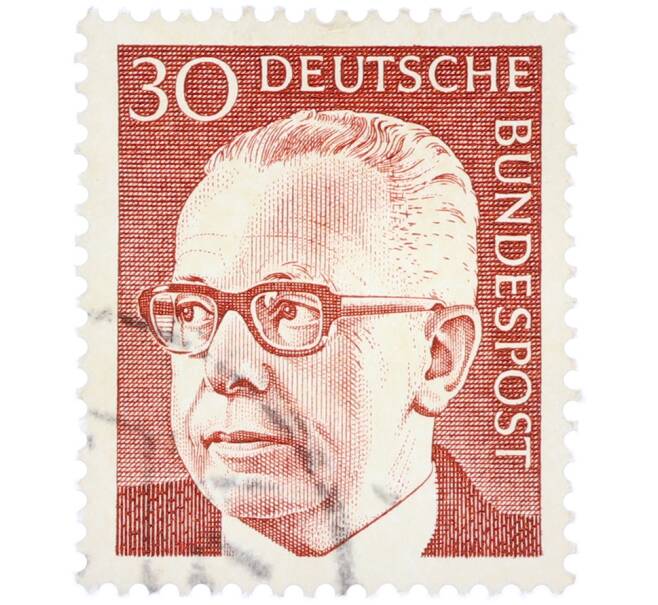 Почтовая марка 30 пфеннигов 1971 года Западная Германия (ФРГ) «Президент Густав Хайнеман» (Артикул: T11-38331) — Фото №1