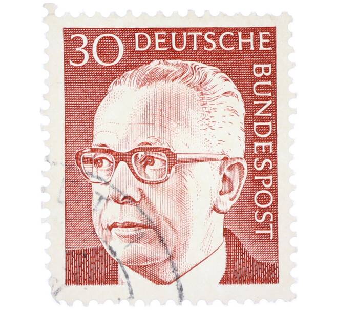 Почтовая марка 30 пфеннигов 1971 года Западная Германия (ФРГ) «Президент Густав Хайнеман» (Артикул: T11-38337) — Фото №1