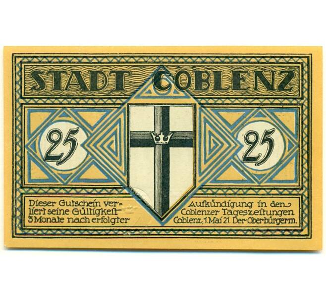 Банкнота 25 пфеннигов 1921 года Германия — Кобленц (Нотгельд) (Артикул: K10-12694) — Фото №1