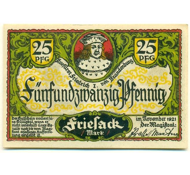 Банкнота 25 пфеннигов 1921 года Германия — Фризак (Нотгельд) (Артикул: K10-12706) — Фото №1