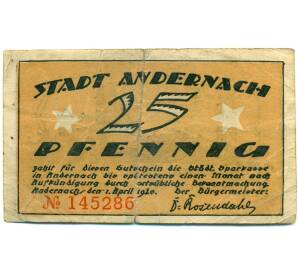 25 пфеннигов 1920 года Германия — Андернах (Нотгельд) — Фото №1