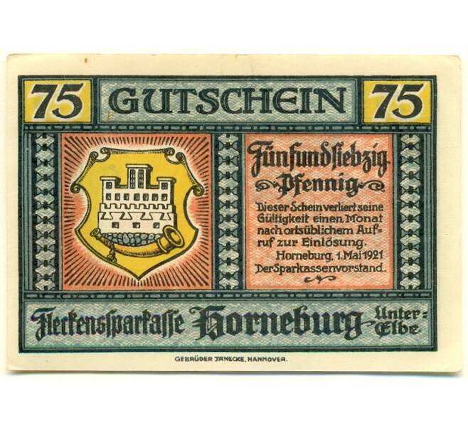 Банкнота 75 пфеннигов 1921 года Германия — Хорнебург (Нотгельд) (Артикул: K10-12725) — Фото №2