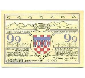 99 пфеннигов 1921 года Германия — Бад-Хоннеф (Нотгельд) — Фото №1