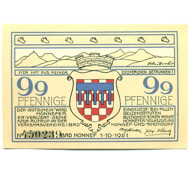 Банкнота 99 пфеннигов 1921 года Германия — Бад-Хоннеф (Нотгельд) (Артикул: K10-12736) — Фото №1