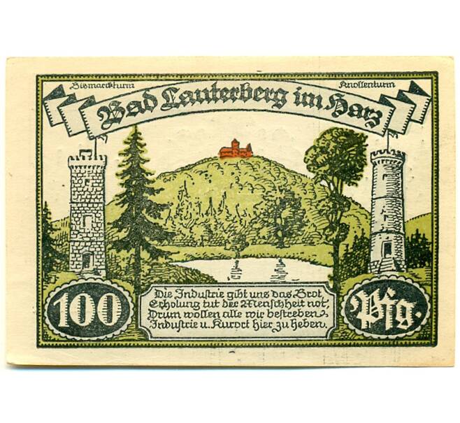 Банкнота 100 пфеннигов 1921 года Германия — Бад-Лаутерберг-им-Гарц (Нотгельд) (Артикул: K10-12739) — Фото №1