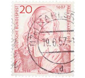 Почтовая марка 20 пфеннигов 1957 года Западная Германия (ФРГ) «350-летие со дня его рождения Пауля Герхардта» — Фото №1