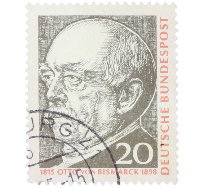 Почтовая марка 20 пфеннигов 1965 года Западная Германия (ФРГ) «Отто фон Бисмарк» (Артикул: T11-38593) — Фото №1