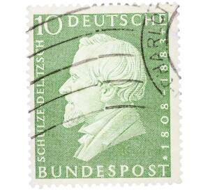 Почтовая марка 10 пфеннигов 1958 года Западная Германия (ФРГ) «50-летие со дня рождения Германа Шульце-Делича» — Фото №1