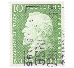 Почтовая марка 10 пфеннигов 1958 года Западная Германия (ФРГ) «50-летие со дня рождения Германа Шульце-Делича» — Фото №1