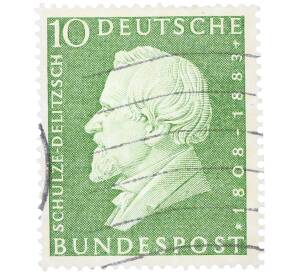 Почтовая марка 10 пфеннигов 1958 года Западная Германия (ФРГ) «50-летие со дня рождения Германа Шульце-Делича» — Фото №1