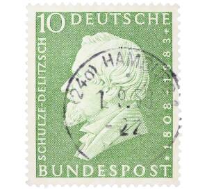 Почтовая марка 10 пфеннигов 1958 года Западная Германия (ФРГ) «50-летие со дня рождения Германа Шульце-Делича» — Фото №1