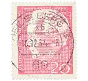 Почтовая марка 20 пфеннигов 1964 года Западная Германия (ФРГ) «Генрих Любке» — Фото №1