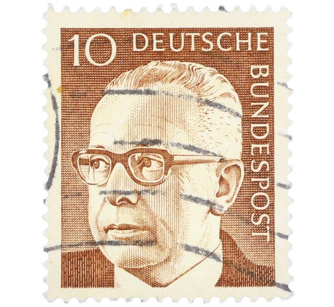 Почтовая марка 10 пфеннигов 1971 года Западная Германия (ФРГ) «Президент Густав Хайнеман» (Артикул: T11-38622) — Фото №1