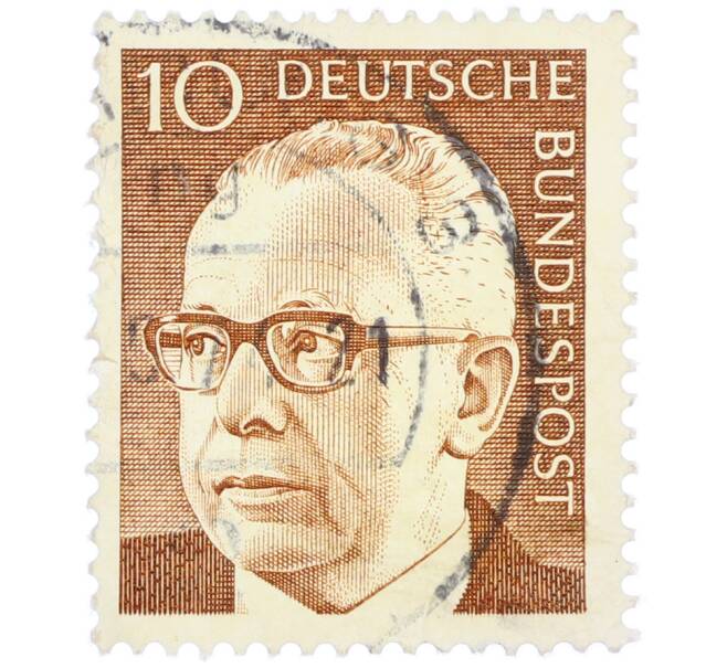 Почтовая марка 10 пфеннигов 1971 года Западная Германия (ФРГ) «Президент Густав Хайнеман» (Артикул: T11-38623) — Фото №1