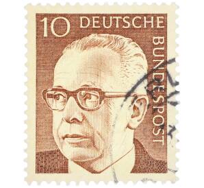 Почтовая марка 10 пфеннигов 1971 года Западная Германия (ФРГ) «Президент Густав Хайнеман» — Фото №1