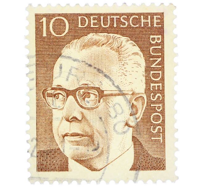 Почтовая марка 10 пфеннигов 1971 года Западная Германия (ФРГ) «Президент Густав Хайнеман» (Артикул: T11-38625) — Фото №1