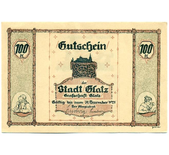 Банкнота 100 пфеннигов 1921 года Германия — Глатц (Нотгельд) (Артикул: K10-12748) — Фото №1