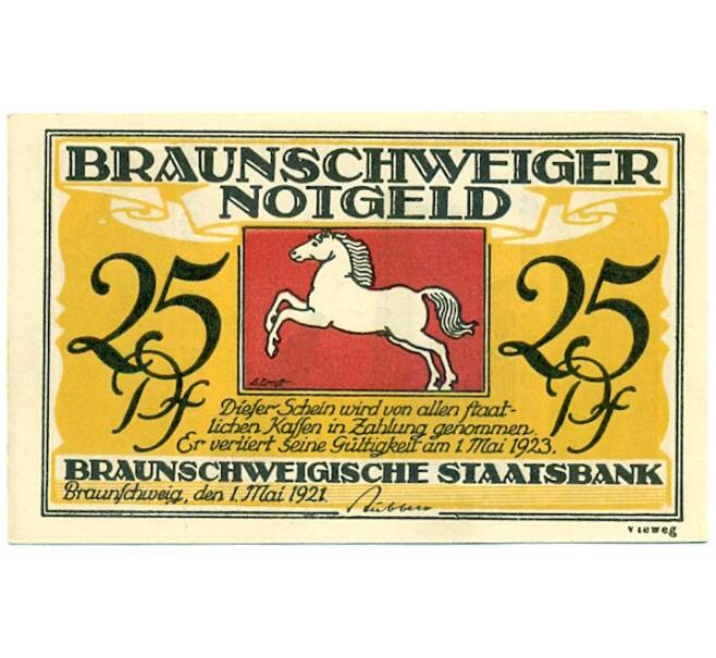 Банкнота 25 пфеннигов 1921 года Германия — Брауншвейг (Нотгельд) (Артикул: K10-12773) — Фото №1