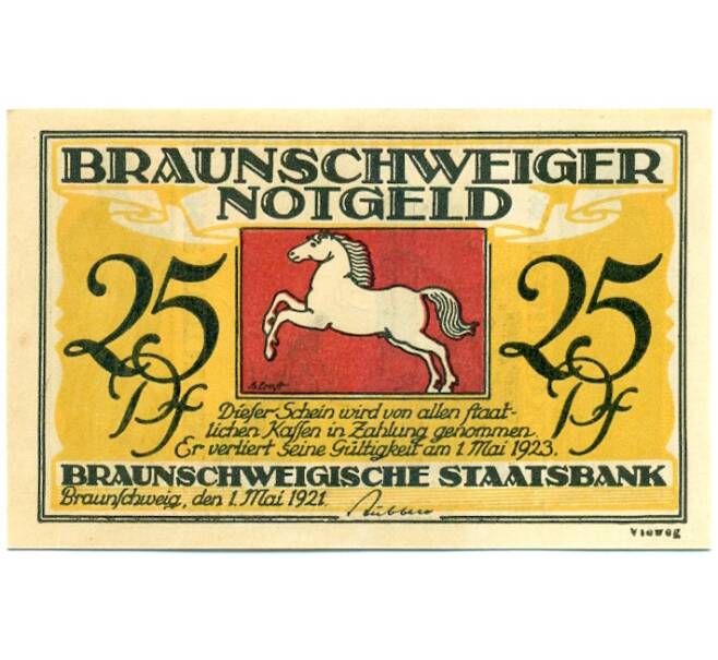 Банкнота 25 пфеннигов 1921 года Германия — Брауншвейг (Нотгельд) (Артикул: K10-12778) — Фото №1