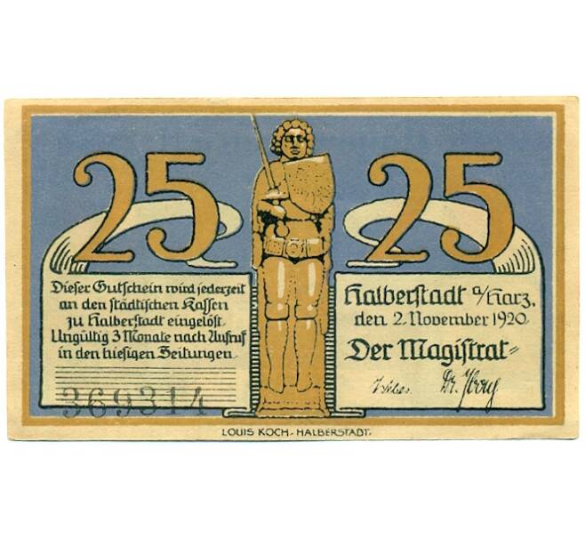Банкнота 25 пфеннигов 1921 года Германия — Хальберштадт (Нотгельд) (Артикул: K10-12789) — Фото №2