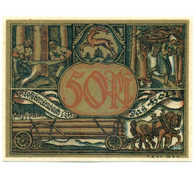 Банкнота 50 пфеннигов 1921 года Германия — Гросбрайтенбах (Нотгельд) (Артикул: K10-12795) — Фото №1