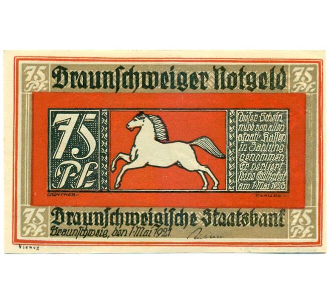 Банкнота 75 пфеннигов 1921 года Германия — Брауншвейг (Нотгельд) (Артикул: K10-12806) — Фото №1
