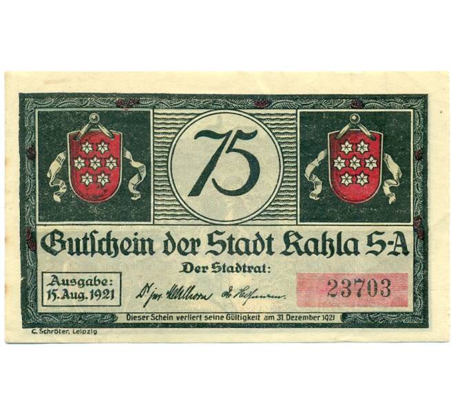 Банкнота 75 пфеннигов 1921 года Германия — Кала (Нотгельд) (Артикул: K10-12809) — Фото №1