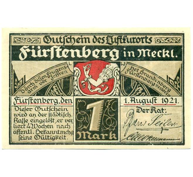 Банкнота 1 марка 1921 года Германия — Фюрстенберг (Нотгельд) (Артикул: K10-12817) — Фото №1