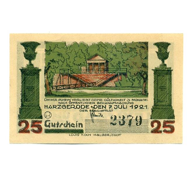 Банкнота 25 пфеннигов 1921 года Германия — Гарцгероде (Нотгельд) (Артикул: K10-12822) — Фото №2