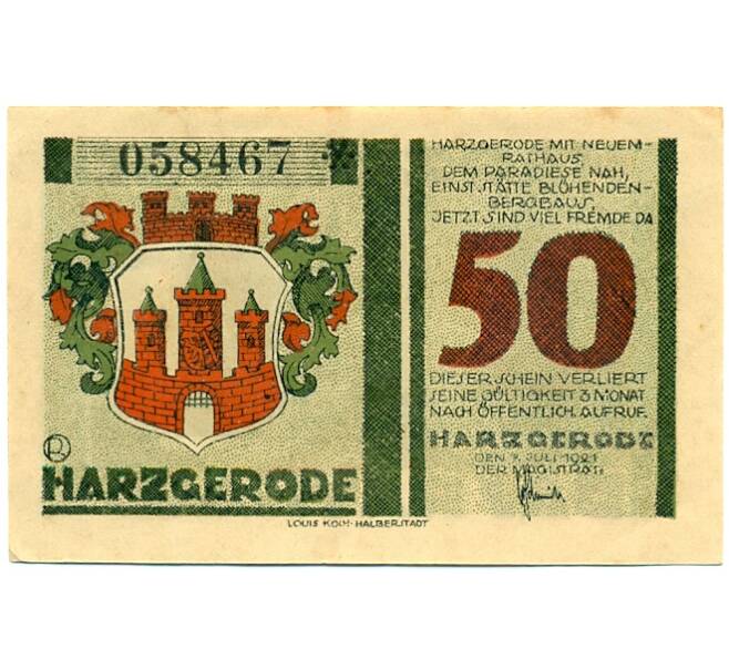 Банкнота 50 пфеннигов 1921 года Германия — Гарцгероде (Нотгельд) (Артикул: K10-12824) — Фото №2