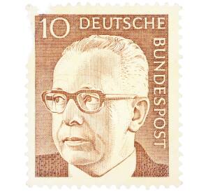 Почтовая марка 10 пфеннигов 1971 года Западная Германия (ФРГ) «Президент Густав Хайнеман» — Фото №1