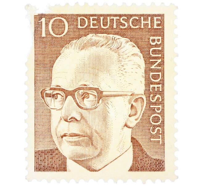 Почтовая марка 10 пфеннигов 1971 года Западная Германия (ФРГ) «Президент Густав Хайнеман» (Артикул: T11-39062) — Фото №1