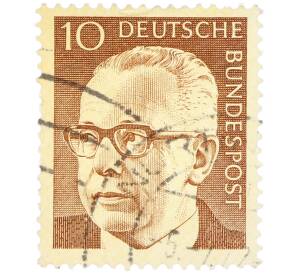 Почтовая марка 10 пфеннигов 1971 года Западная Германия (ФРГ) «Президент Густав Хайнеман» — Фото №1