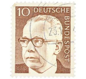 Почтовая марка 10 пфеннигов 1971 года Западная Германия (ФРГ) «Президент Густав Хайнеман» — Фото №1