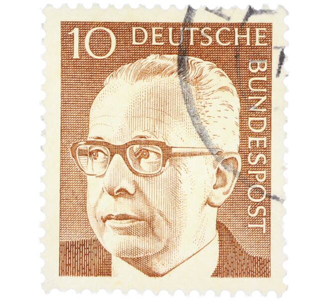 Почтовая марка 10 пфеннигов 1971 года Западная Германия (ФРГ) «Президент Густав Хайнеман» (Артикул: T11-39065) — Фото №1