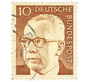 Почтовая марка 10 пфеннигов 1971 года Западная Германия (ФРГ) «Президент Густав Хайнеман» — Фото №1