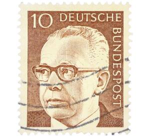 Почтовая марка 10 пфеннигов 1971 года Западная Германия (ФРГ) «Президент Густав Хайнеман» — Фото №1