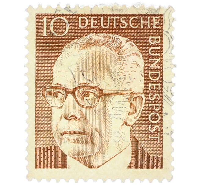 Почтовая марка 10 пфеннигов 1971 года Западная Германия (ФРГ) «Президент Густав Хайнеман» (Артикул: T11-39071) — Фото №1