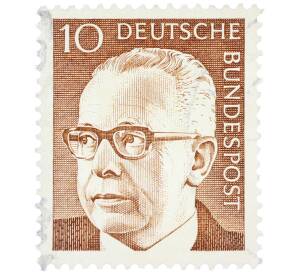 Почтовая марка 10 пфеннигов 1971 года Западная Германия (ФРГ) «Президент Густав Хайнеман» — Фото №1