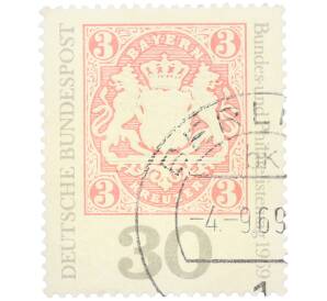 Почтовая марка 30 пфеннигов 1969 года Западная Германия (ФРГ) «Баварская марка — 3 кроны» — Фото №1
