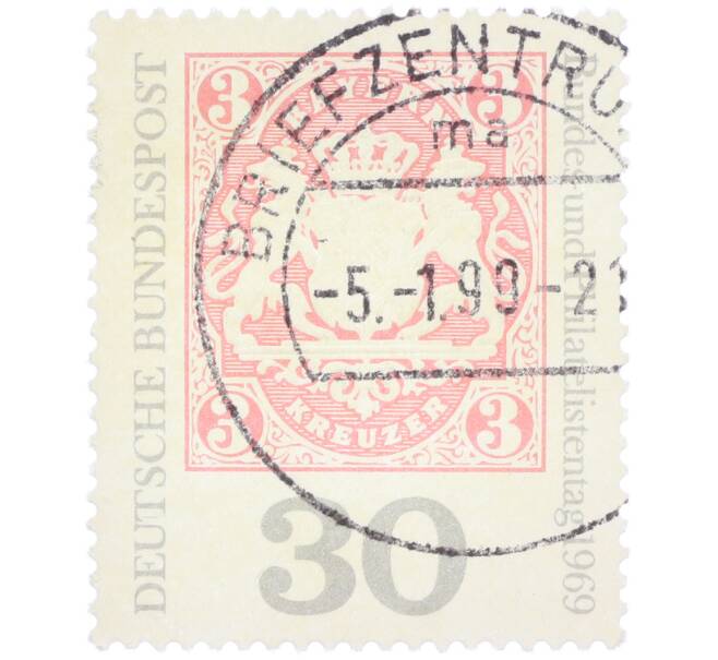 Почтовая марка 30 пфеннигов 1969 года Западная Германия (ФРГ) «Баварская марка — 3 кроны» (Артикул: T11-39105) — Фото №1