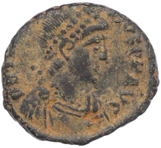 Монета AE4 383-388 года Римская Империя — Флавий Аркадий (Клятва) (Артикул: M2-92203) — Фото №1