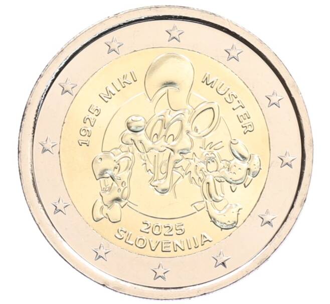 Монета 2 евро 2025 года Словения «100 лет со дня рождения Мики Мустера» (Артикул: M2-92217) — Фото №1