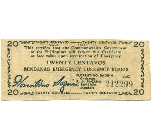 20 сентаво 1943 года Филиппины — провинция Минданао — Фото №1