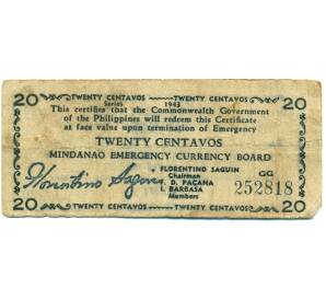 20 сентаво 1943 года Филиппины — провинция Минданао — Фото №1