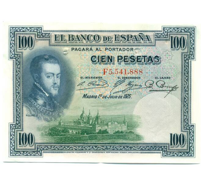 Банкнота 100 песет 1925 года Испания (Гашение) (Артикул: K10-12930) — Фото №1