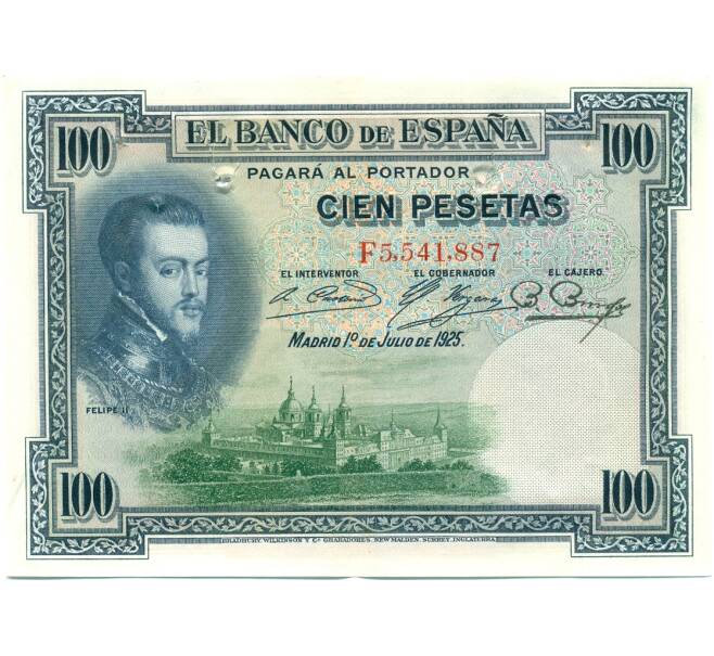 Банкнота 100 песет 1925 года Испания (Гашение) (Артикул: K10-12931) — Фото №1