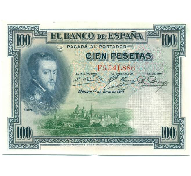 Банкнота 100 песет 1925 года Испания (Гашение) (Артикул: K10-12932) — Фото №1
