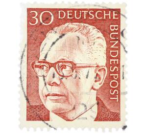 Почтовая марка 30 пфеннигов 1971 года Западная Германия (ФРГ) «Президент Густав Хайнеман» — Фото №1